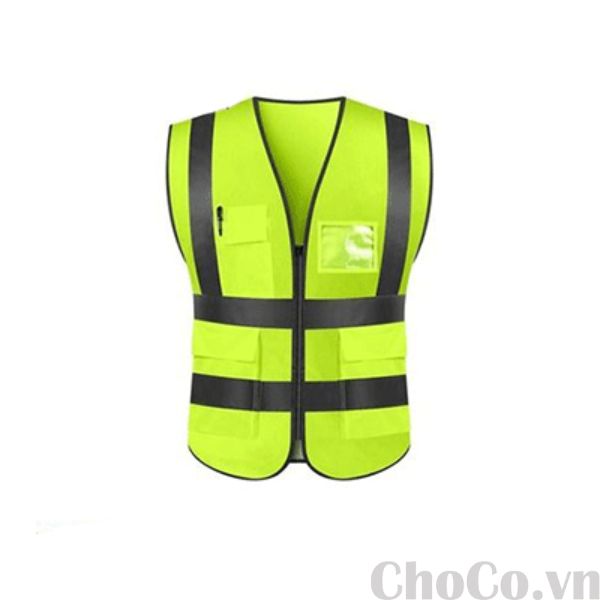 Áo Bảo Hộ Lao Động Phản Quang Vải Thoáng Túi Hộp Màu Xanh Chuối - APQ0013 Áo Bảo Hộ Phản Quang Sọc Đen Đẹp