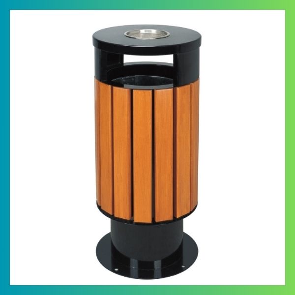 Thùng Rác Gỗ Tròn Đế Cao Hiện Đại Mới Nhất Hiện Nay-TRA0081 Thùng Rác Gỗ Tròn Cao Cấp