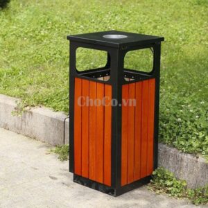 Thùng Rác Gỗ Vuông Đầu Dùi Chất Lượng - TRA0085 Thùng Rác Gỗ Vuông Công Cộng