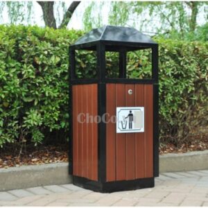 Thùng Rác Gỗ Vuông Đầu Dùi Chất Lượng - TRA0085 Thùng Rác Gỗ Vuông Ngoài Trời